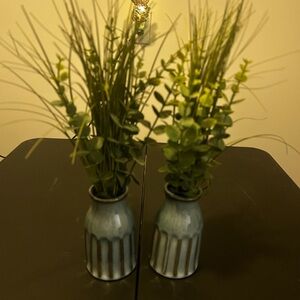 Greenery in Blue Ceramic Vases
